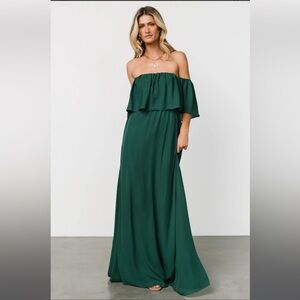 Diana Off Shoulder Hunter Green Maxi Dress